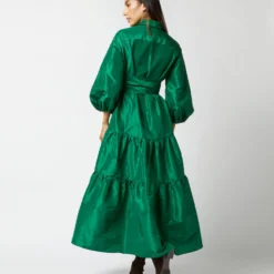 Isla Shirtdress In Green Silk Taffeta 15 Isla Shirtdress In Green Silk Taffeta -Chicorya Sales S71411 72