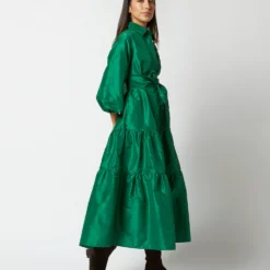 Isla Shirtdress In Green Silk Taffeta 12 Isla Shirtdress In Green Silk Taffeta -Chicorya Sales S71411 94