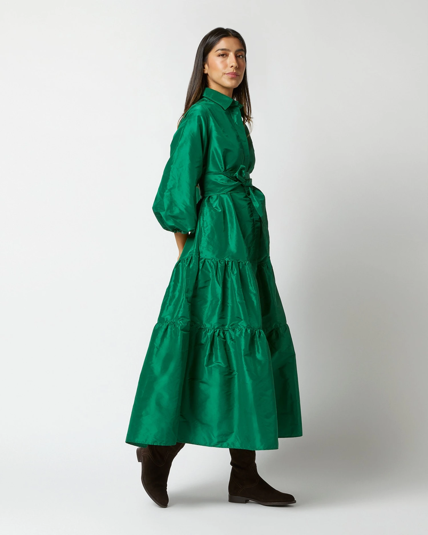 Isla Shirtdress In Green Silk Taffeta 4 Isla Shirtdress In Green Silk Taffeta - Image 2