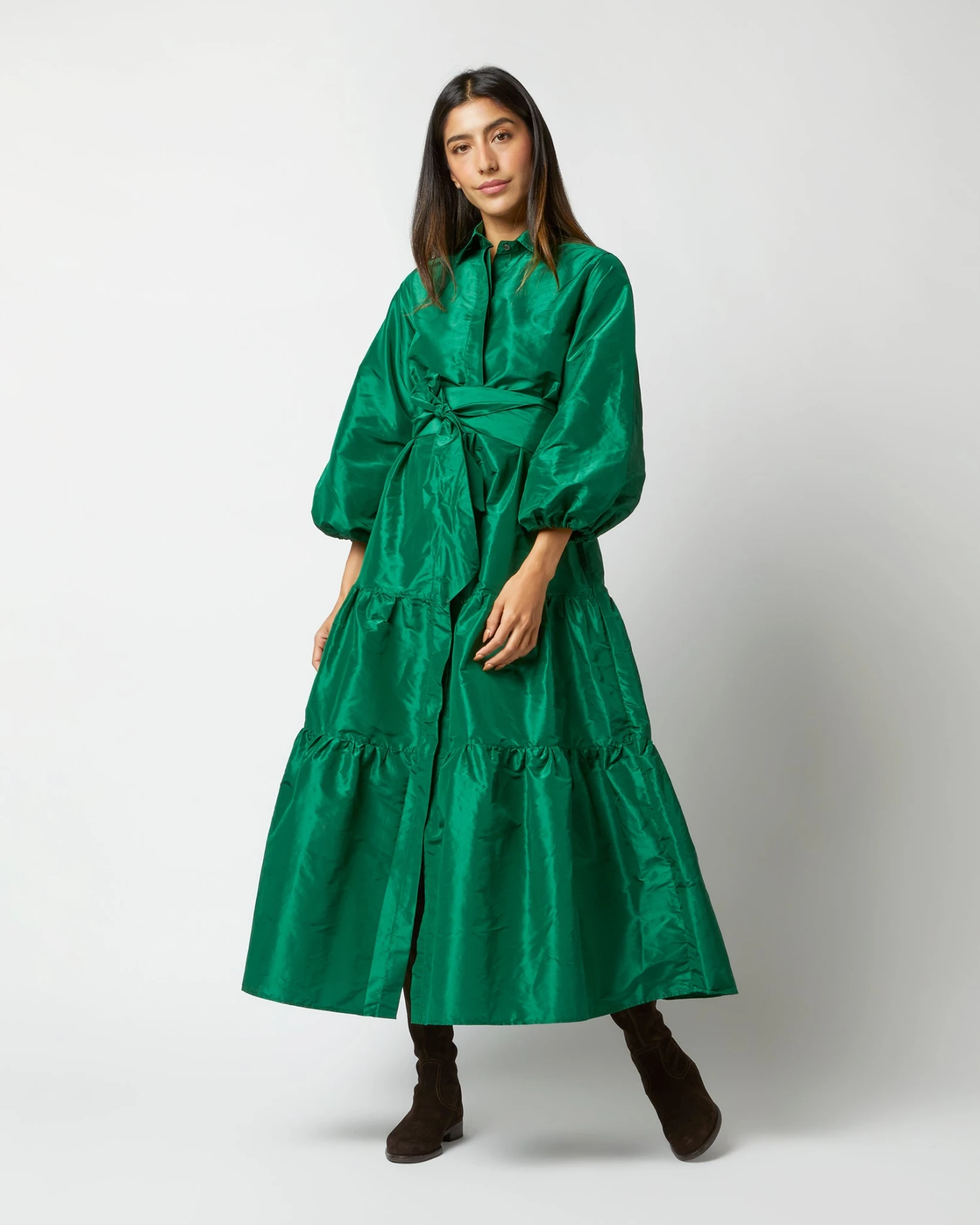 Isla Shirtdress In Green Silk Taffeta 3 Isla Shirtdress In Green Silk Taffeta