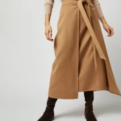 Brooke Tie-Waist Skirt In Camel Hair Flannel -Chicorya Sales S71413 1645