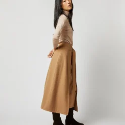 Brooke Tie-Waist Skirt In Camel Hair Flannel -Chicorya Sales S71413 1675