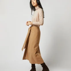 Brooke Tie-Waist Skirt In Camel Hair Flannel -Chicorya Sales S71413 1692