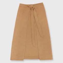 Brooke Tie-Waist Skirt In Camel Hair Flannel