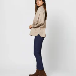 Volume Kimono Shirt In Camel Brushed Herringbone -Chicorya Sales S71415 4369