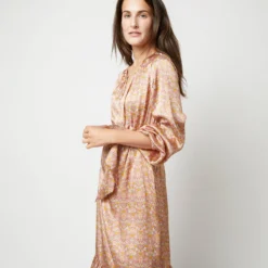 Aba Maxi Dress In Rose Moon Flower Liberty Fabric Silk -Chicorya Sales S71417 1001