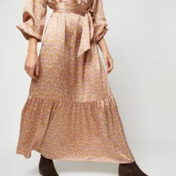 Aba Maxi Dress In Rose Moon Flower Liberty Fabric Silk -Chicorya Sales S71417 1029