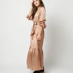 Aba Maxi Dress In Rose Moon Flower Liberty Fabric Silk -Chicorya Sales S71417 933