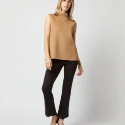 Sleeveless Ana Top In Camel Double-Faced Melton
