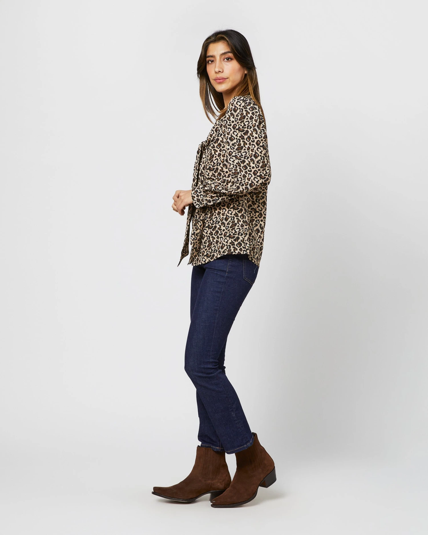 Helene Tie-Neck Blouse In Camel/Black Painterly Leopard Crepe De Chine 9 Helene Tie-Neck Blouse In Camel/Black Painterly Leopard Crepe De Chine - Image 7