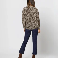 Helene Tie-Neck Blouse In Camel/Black Painterly Leopard Crepe De Chine 19 Helene Tie-Neck Blouse In Camel/Black Painterly Leopard Crepe De Chine -Chicorya Sales S71419 4637