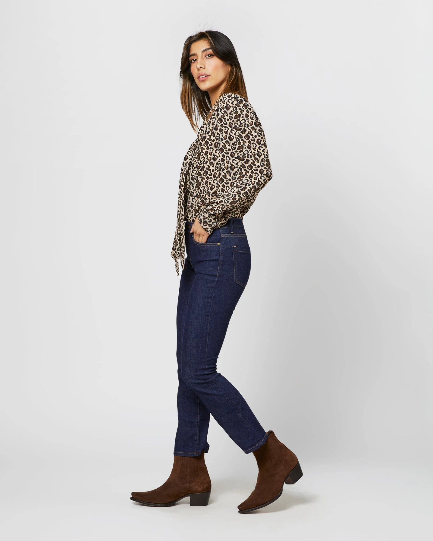 Helene Tie-Neck Blouse In Camel/Black Painterly Leopard Crepe De Chine 6 Helene Tie-Neck Blouse In Camel/Black Painterly Leopard Crepe De Chine - Image 4