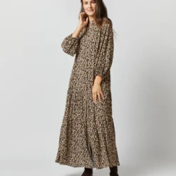 Isla Shirtdress In Camel/Black Painterly Leopard Crepe De Chine 20 Isla Shirtdress In Camel/Black Painterly Leopard Crepe De Chine -Chicorya Sales S71420 726