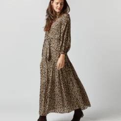 Isla Shirtdress In Camel/Black Painterly Leopard Crepe De Chine 14 Isla Shirtdress In Camel/Black Painterly Leopard Crepe De Chine -Chicorya Sales S71420 809