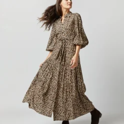 Isla Shirtdress In Camel/Black Painterly Leopard Crepe De Chine 19 Isla Shirtdress In Camel/Black Painterly Leopard Crepe De Chine -Chicorya Sales S71420 863