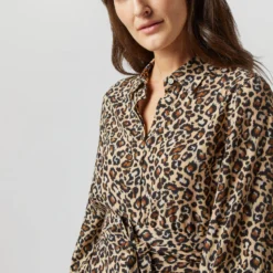 Isla Shirtdress In Camel/Black Painterly Leopard Crepe De Chine 17 Isla Shirtdress In Camel/Black Painterly Leopard Crepe De Chine -Chicorya Sales S71420 881