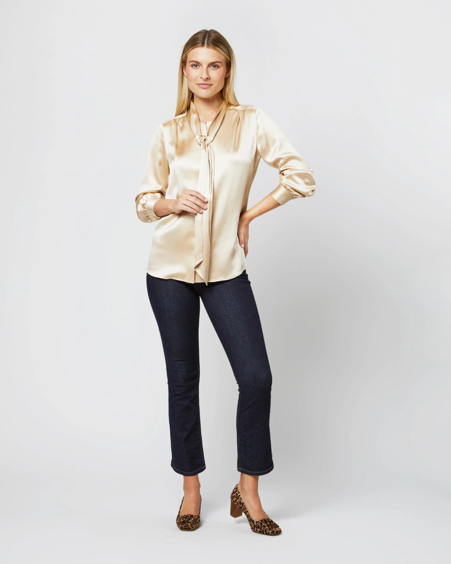 Tie-Neck Blouse In Platino Silk Charmeuse 9 Tie-Neck Blouse In Platino Silk Charmeuse - Image 7