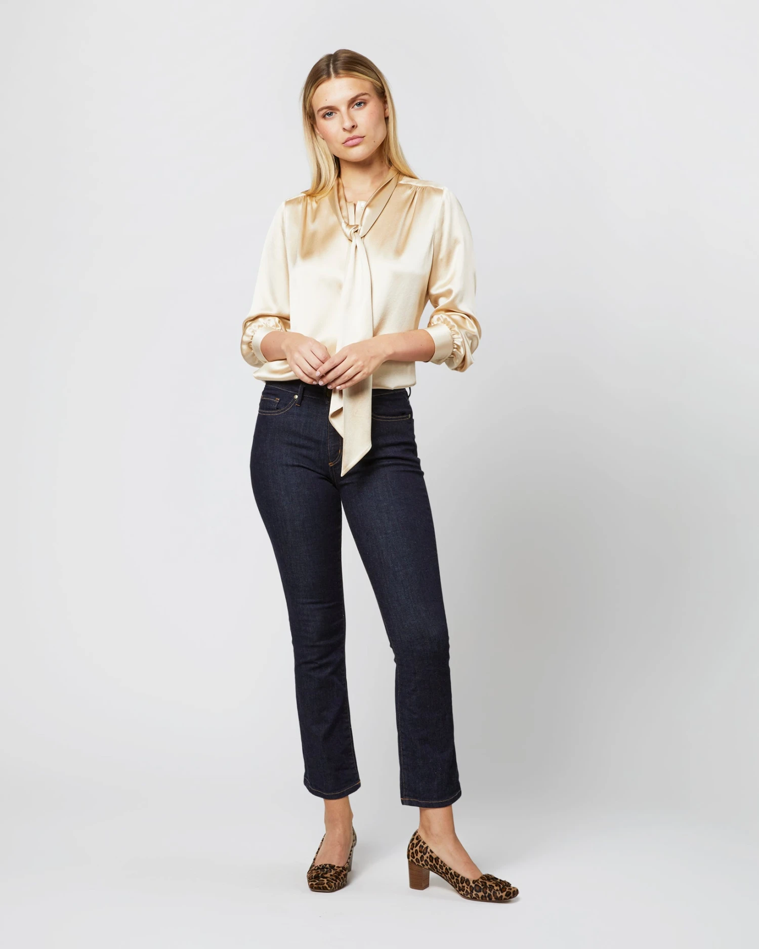 Tie-Neck Blouse In Platino Silk Charmeuse 3 Tie-Neck Blouse In Platino Silk Charmeuse