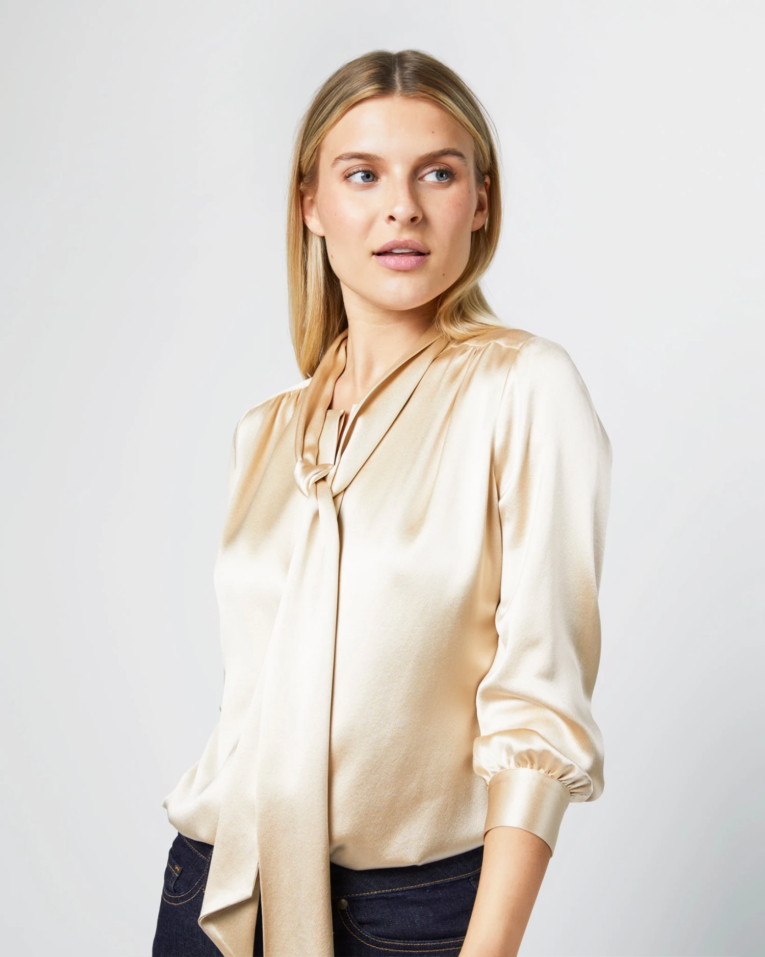 Tie-Neck Blouse In Platino Silk Charmeuse 8 Tie-Neck Blouse In Platino Silk Charmeuse - Image 6