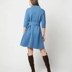 Felice Dress In Mid Heather Blue Merino Wool -Chicorya Sales S71423 1701