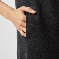 Rowan Short-Sleeved Funnel-Neck Dress In Heather Coal Merino Wool -Chicorya Sales S71437 700