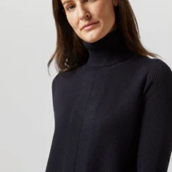 Fosette Dress In Navy Merino Wool -Chicorya Sales S71445 1019