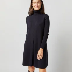 Fosette Dress In Navy Merino Wool -Chicorya Sales S71445 1043