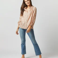 Button-Front Kamille Blouse In Orange Multi Naiad Liberty Fabric