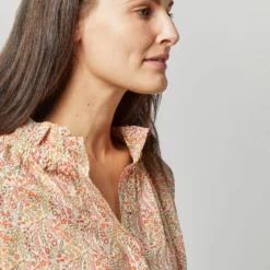 Button-Front Kamille Blouse In Orange Multi Naiad Liberty Fabric -Chicorya Sales S71455 3866