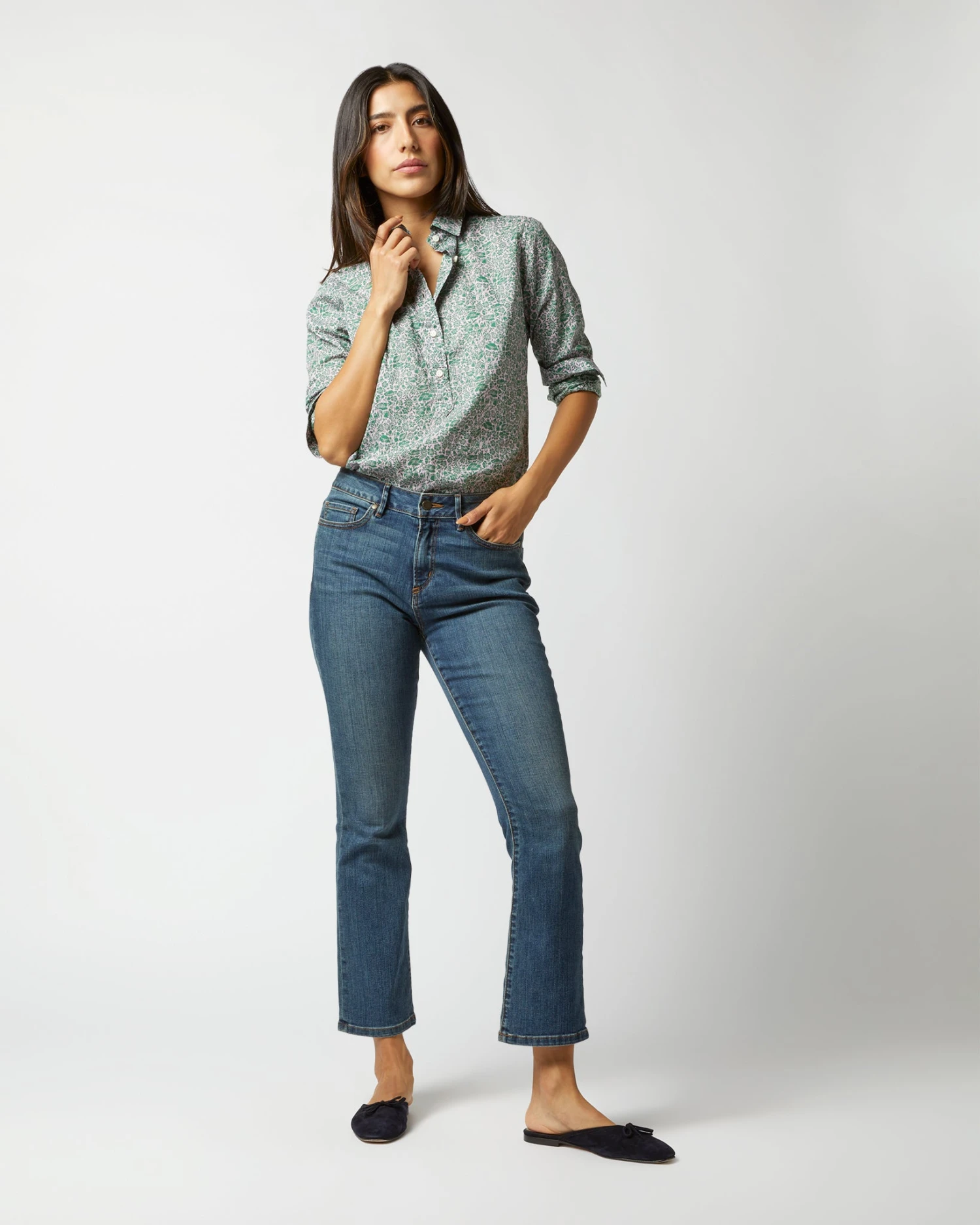 Tomboy Popover Shirt In Green/Rose Poppy Day Liberty Fabric 6 Tomboy Popover Shirt In Green/Rose Poppy Day Liberty Fabric - Image 4