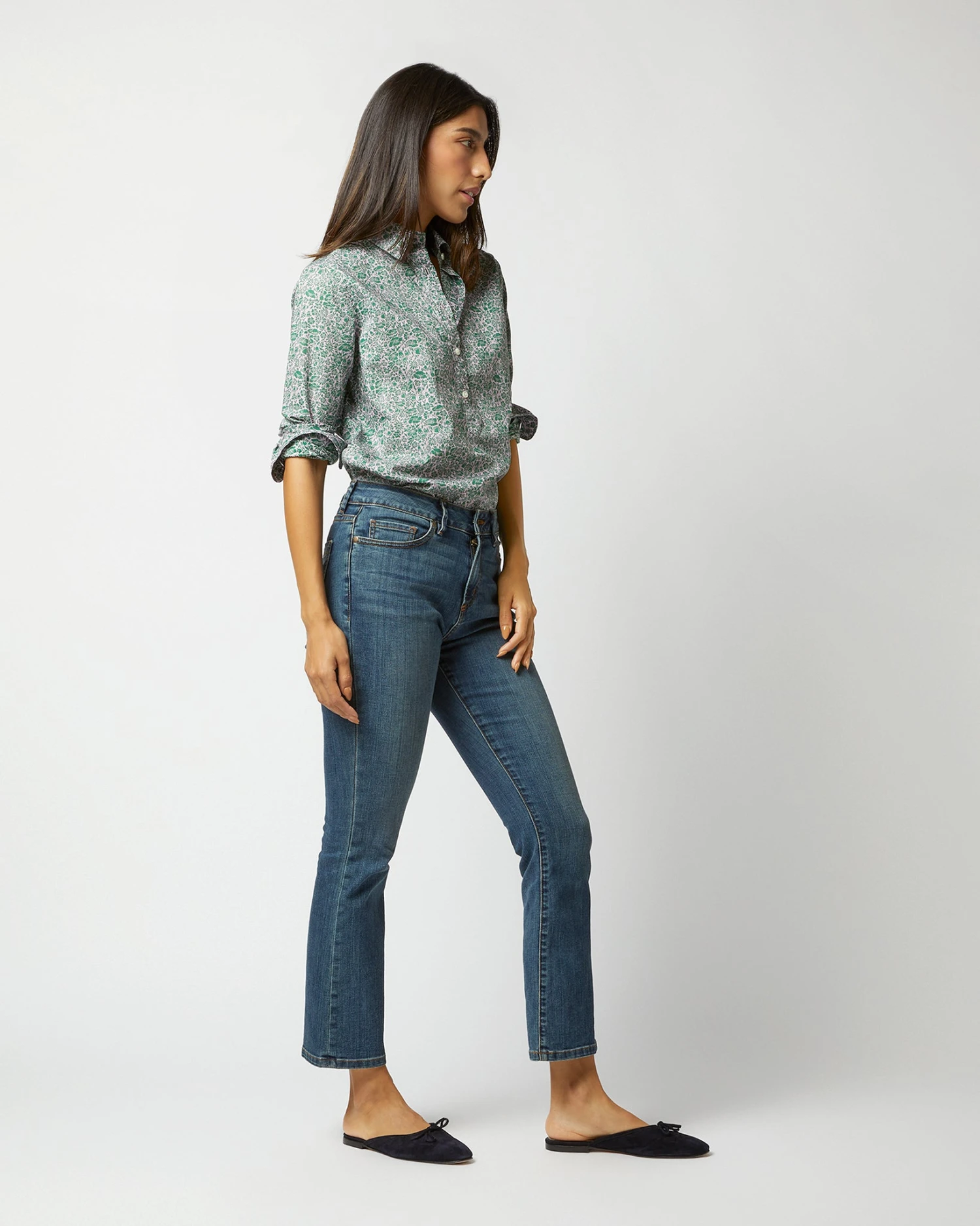 Tomboy Popover Shirt In Green/Rose Poppy Day Liberty Fabric 4 Tomboy Popover Shirt In Green/Rose Poppy Day Liberty Fabric - Image 2