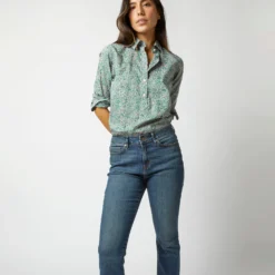 Tomboy Popover Shirt In Green/Rose Poppy Day Liberty Fabric 11 Tomboy Popover Shirt In Green/Rose Poppy Day Liberty Fabric -Chicorya Sales S71456 1129