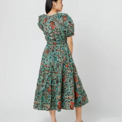 ULLA JOHNSON Olina Dress In Jade Trailing Lotus -Chicorya Sales S71605 24