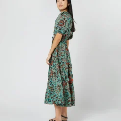 ULLA JOHNSON Olina Dress In Jade Trailing Lotus -Chicorya Sales S71605 32