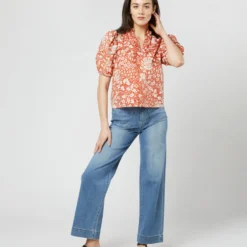 ULLA JOHNSON Imari Top In Orange Blossom Trailing Lotus -Chicorya Sales S71606 3026