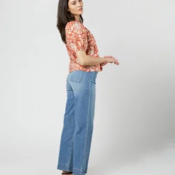 ULLA JOHNSON Imari Top In Orange Blossom Trailing Lotus -Chicorya Sales S71606 3034