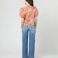 ULLA JOHNSON Imari Top In Orange Blossom Trailing Lotus -Chicorya Sales S71606 3037