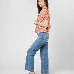 ULLA JOHNSON Imari Top In Orange Blossom Trailing Lotus -Chicorya Sales S71606 3044