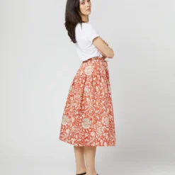 ULLA JOHNSON Fernanda Skirt In Orange Blossom Trailing Lotus -Chicorya Sales S71607 2701