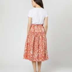 ULLA JOHNSON Fernanda Skirt In Orange Blossom Trailing Lotus -Chicorya Sales S71607 2707