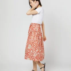 ULLA JOHNSON Fernanda Skirt In Orange Blossom Trailing Lotus -Chicorya Sales S71607 2711