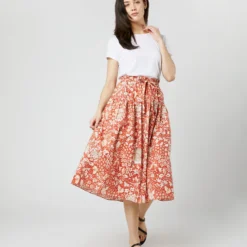 ULLA JOHNSON Fernanda Skirt In Orange Blossom Trailing Lotus -Chicorya Sales S71607 2719