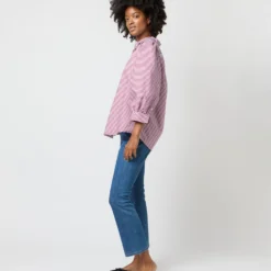 Geraldine Popover Shirt In Red Horizontal Bengal Stripe Poplin 13 Geraldine Popover Shirt In Red Horizontal Bengal Stripe Poplin -Chicorya Sales S71621 2439