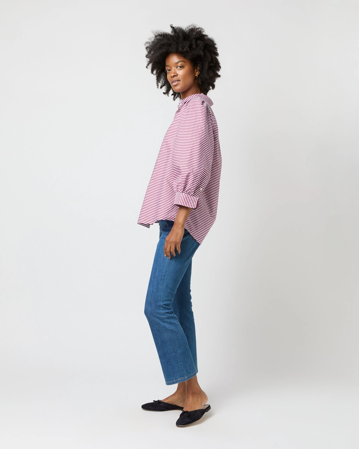 Geraldine Popover Shirt In Red Horizontal Bengal Stripe Poplin 7 Geraldine Popover Shirt In Red Horizontal Bengal Stripe Poplin - Image 5