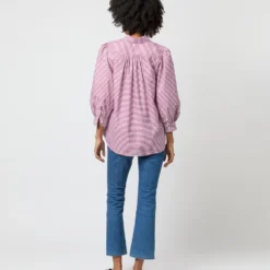 Geraldine Popover Shirt In Red Horizontal Bengal Stripe Poplin 15 Geraldine Popover Shirt In Red Horizontal Bengal Stripe Poplin -Chicorya Sales S71621 2446