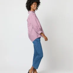 Geraldine Popover Shirt In Red Horizontal Bengal Stripe Poplin 14 Geraldine Popover Shirt In Red Horizontal Bengal Stripe Poplin -Chicorya Sales S71621 2453