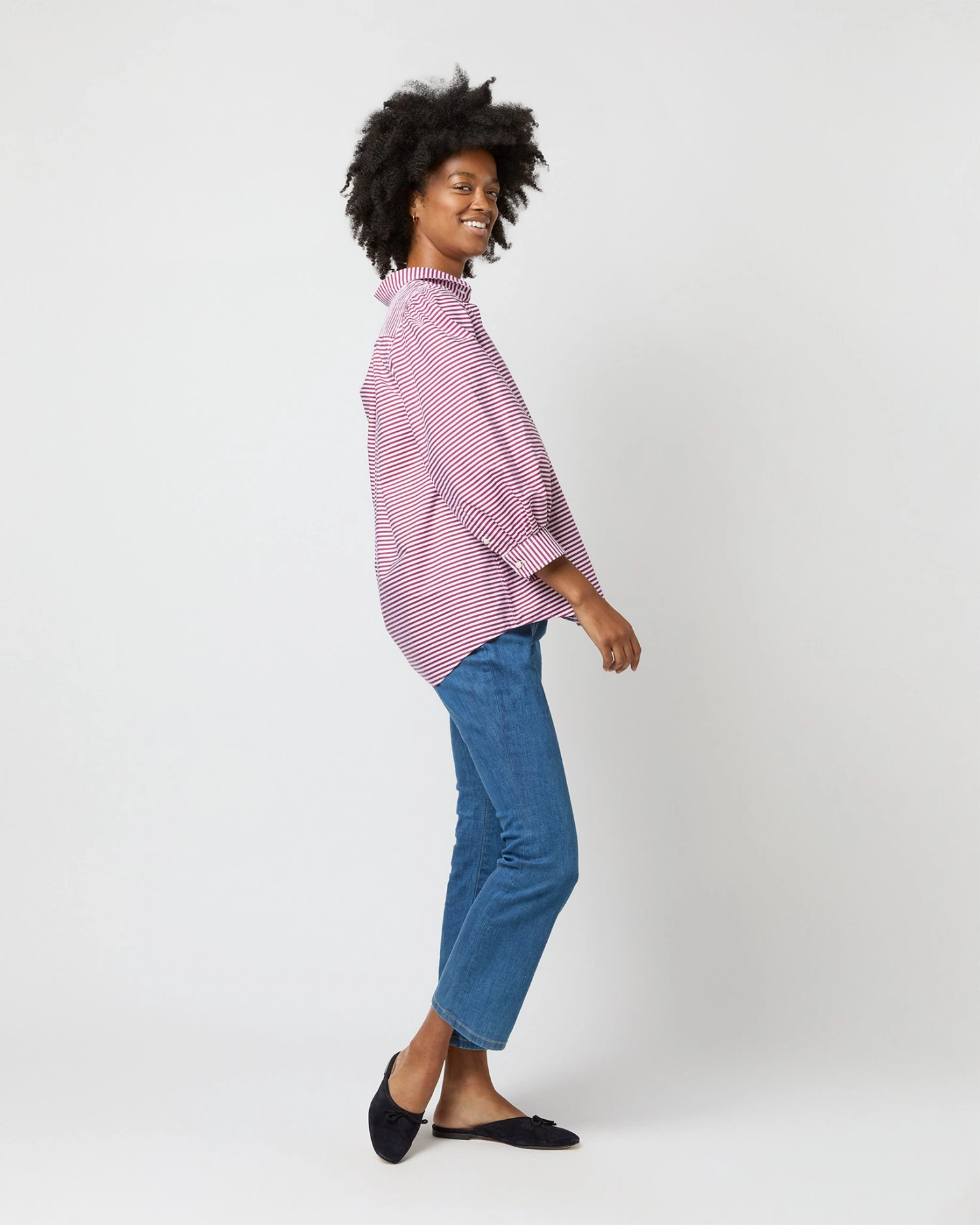 Geraldine Popover Shirt In Red Horizontal Bengal Stripe Poplin 8 Geraldine Popover Shirt In Red Horizontal Bengal Stripe Poplin - Image 6