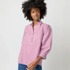 Geraldine Popover Shirt In Red Horizontal Bengal Stripe Poplin 11 Geraldine Popover Shirt In Red Horizontal Bengal Stripe Poplin -Chicorya Sales S71621 2506