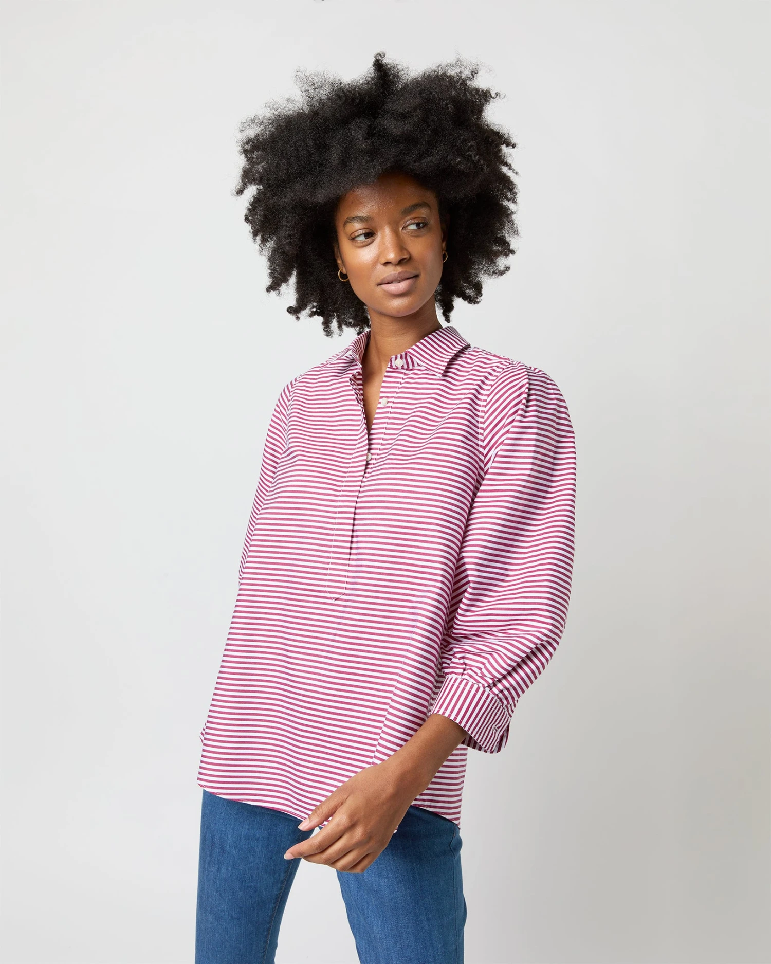 Geraldine Popover Shirt In Red Horizontal Bengal Stripe Poplin 5 Geraldine Popover Shirt In Red Horizontal Bengal Stripe Poplin - Image 3