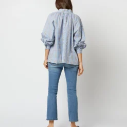 Liya Top In Blue Multi Plaid Poplin -Chicorya Sales S71626 2584